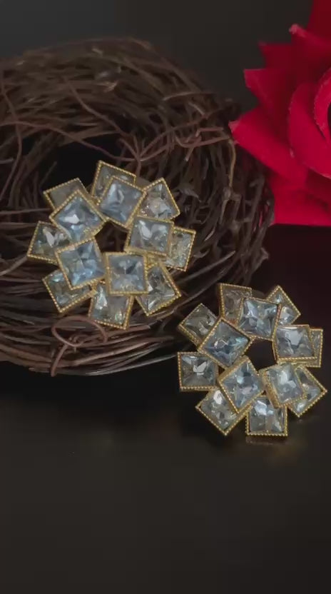 White Stone Geometric Stud Earrings – Designer Party Wear